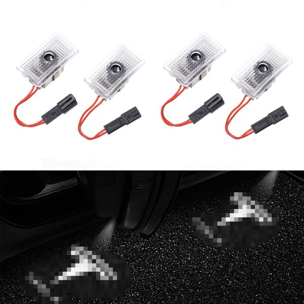 LED Logo Puddle Lights with 6000K White Light & Multiple Logo Styles for Tesla Model 3 / Y / S / X