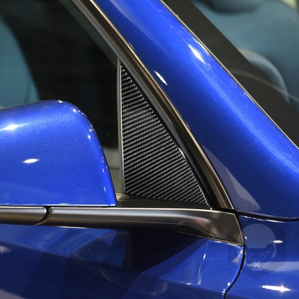 Carbon Fiber Pattern ABS A-Pillar Accent Overlays with Self-Adhesive Backing for Tesla Model Y (2020–2025)