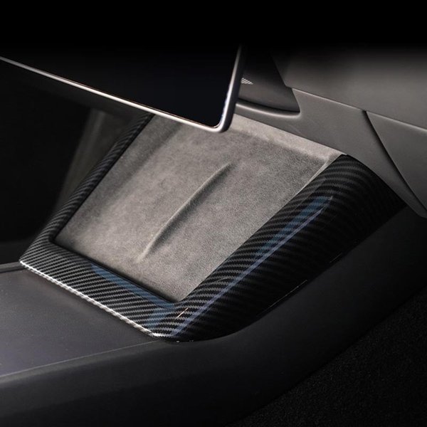 Wireless Charger Edge Trim with Fiber-Look & Black Finishes for Tesla Model 3 Highland / Model Y Juniper