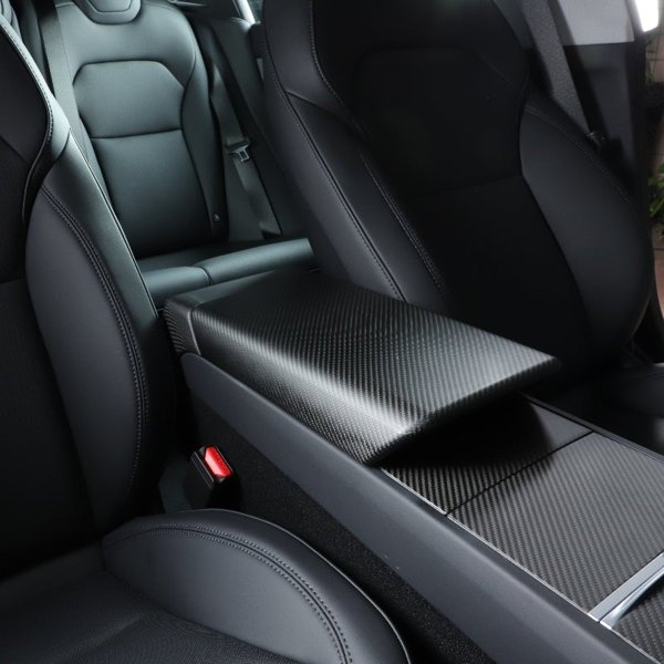 Real Carbon Fiber Armrest Cover with Matte & Glossy Finishes for Tesla Model 3 Standard / Model Y Standard
