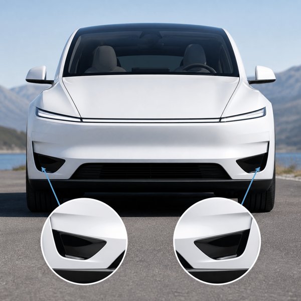 PP Front Bumper Fog Light Trim Covers with Black or Carbon-Look Finish for Tesla Model Y Juniper / YL