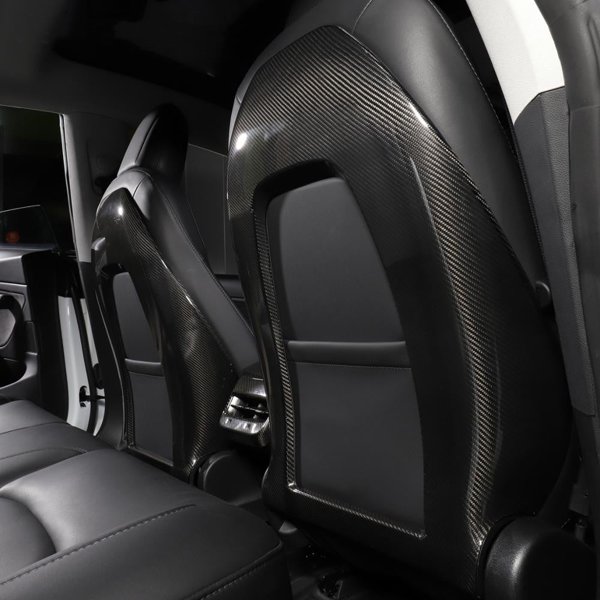 2-Piece Real Dry Carbon Fiber Seat Back Covers with Glossy & Matte Finishes for Tesla Model 3 / Model Y