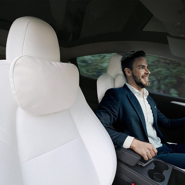 2-Pack Seat Headrest Neck Pillows with Multi-Height Hooks for Tesla Model 3 / Model Y