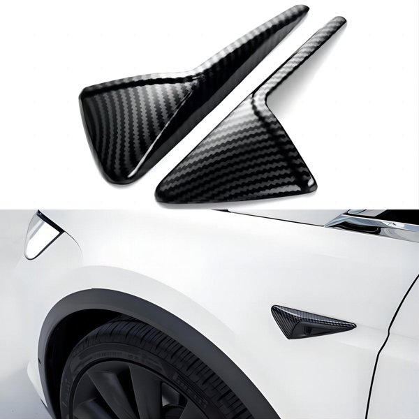 2-Piece Turn Signal Side Camera Covers with Carbon-Look or Black Finish for Tesla Model 3 / Model Y