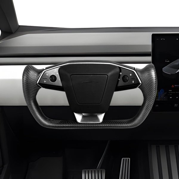 Carbon Fiber Yoke Steering Wheel with Glossy & Matte Finishes for Tesla Cybertruck