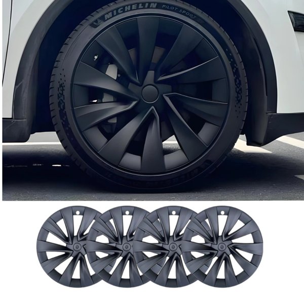 4-Piece 20-Inch Helix ABS Wheel Covers with Matte & Glossy Black Finishes for Tesla Model Y Juniper