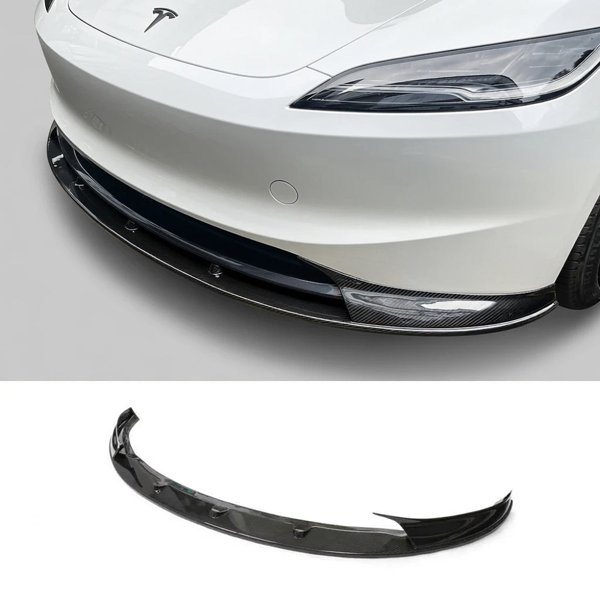 Real 3K Carbon Fiber Aero Front Lip Spoiler with UV-Resistant Finish for Tesla Model 3 Highland 2024+