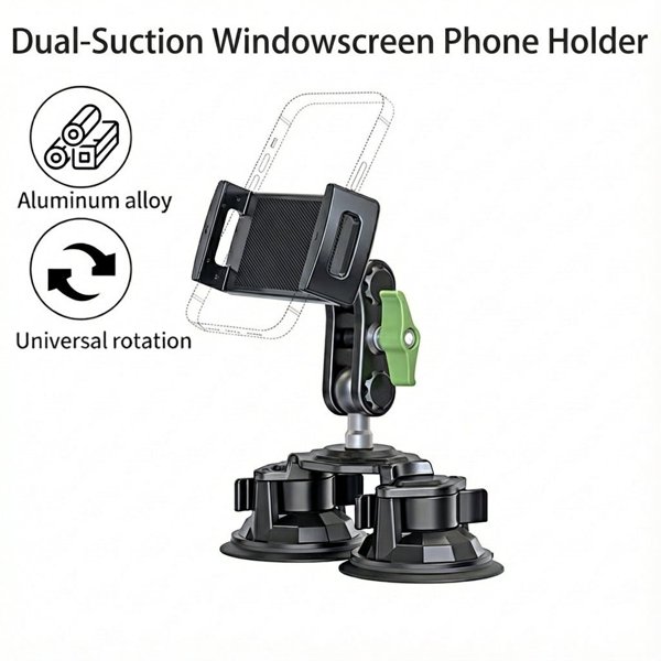 Dual-Suction Aluminum Windshield Phone & Tablet Mount with 360° Rotation for Tesla