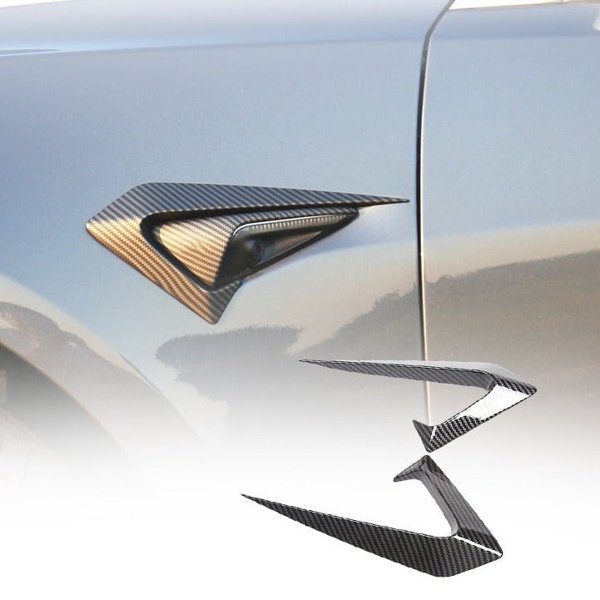 ABS Side Camera Covers with Carbon Fiber Texture & Black Finishes for Tesla Model 3 (2017–2023)