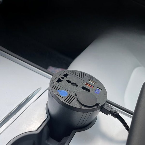 150W Cup Holder Power Inverter with EU AC Outlets & QC 3.0 USB Ports for 12V Car Sockets