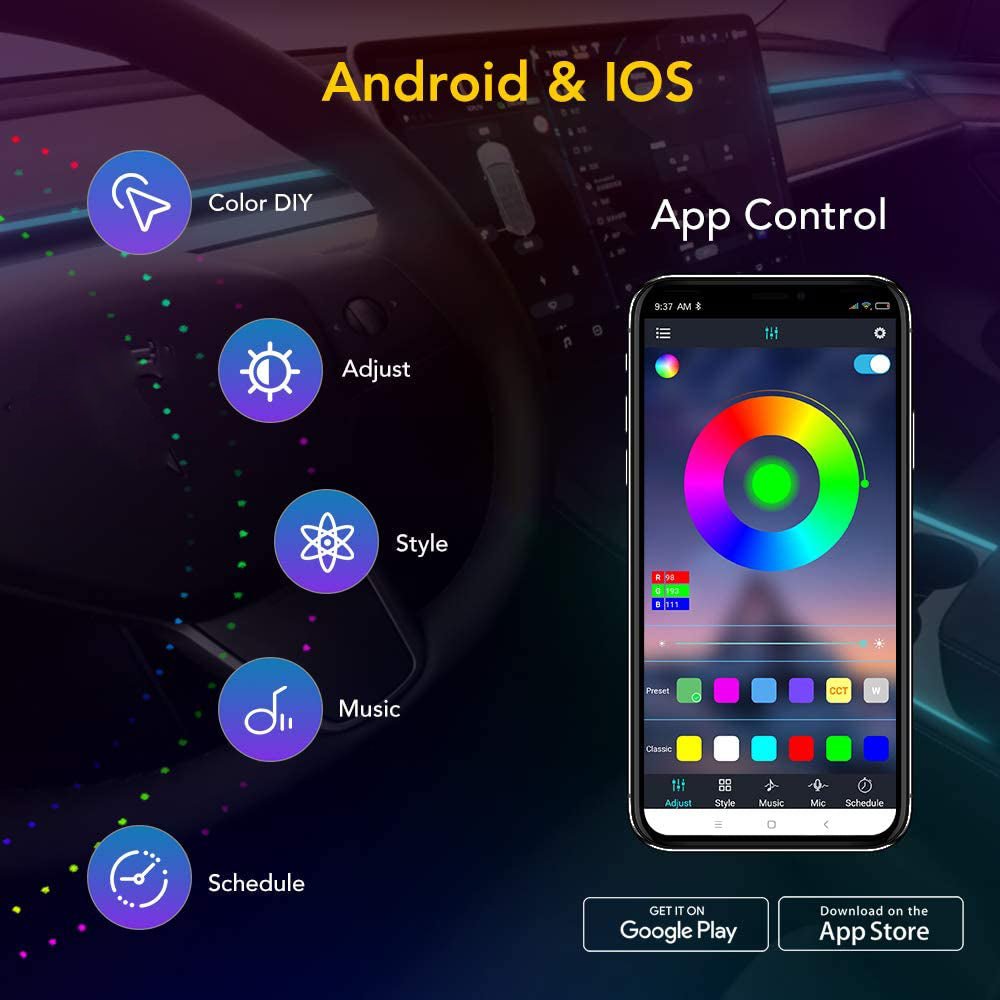 App-controlled modes - TESVX Ambient Lighting LED Strip