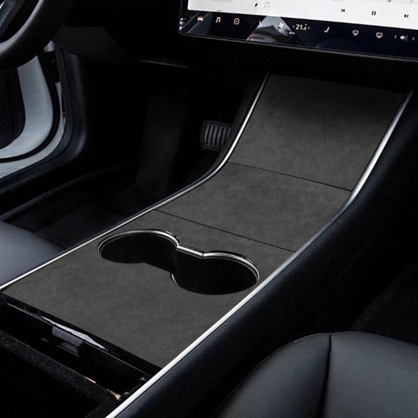4-Piece Alcantara-Style Center Console Cup Panel Covers for Tesla Model 3 (2017–2020)