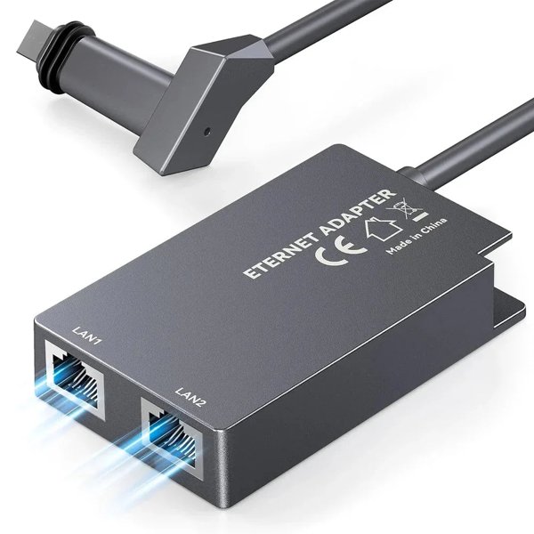 2-in-1 Dual-Port Gigabit Ethernet Adapter with RJ45 Ports for Starlink Gen 2