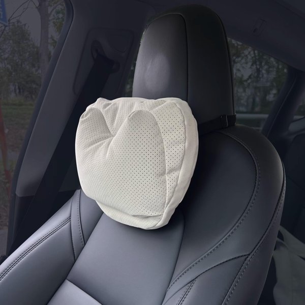 Dual-Layer Headrest Pillow with Perforated Pressure Relief & Dual-Strap Mount for Tesla Model 3 / Y / S / X