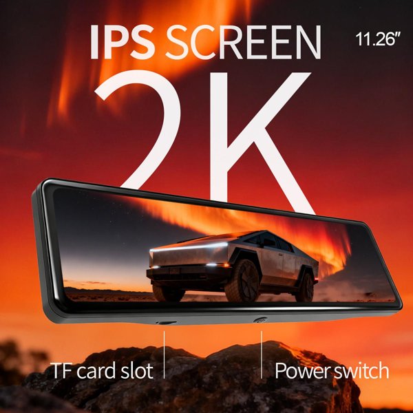 11.26-Inch Streaming Rearview Mirror with 2K Dual Dashcam & Touch Screen for Tesla Cybertruck
