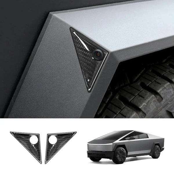 2-Piece Real Dry Carbon Fiber Front Fender Camera Overlays with Glossy & Matte Finishes for Tesla Cybertruck