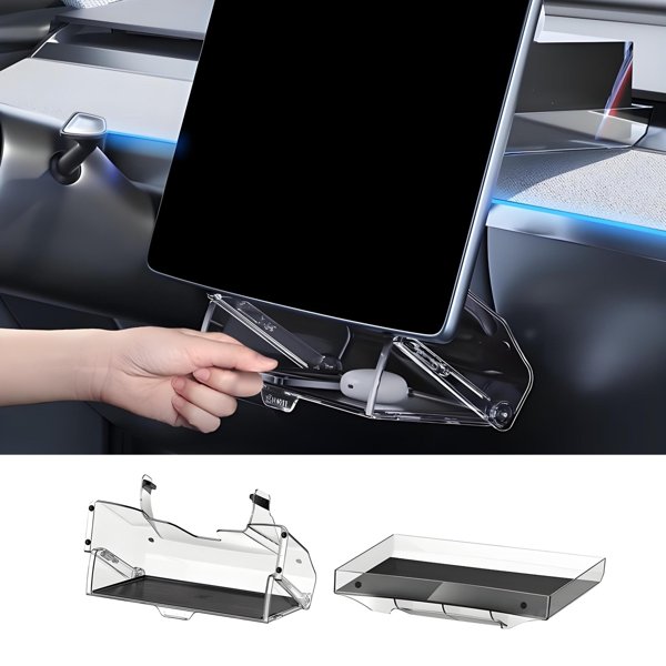 Under-Screen Storage Organizer with Magnetic Hidden & Open Modes for Tesla Model Y Juniper / Model 3 Highland