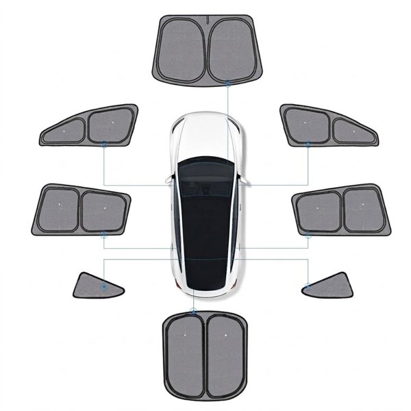 Full Car Sunshade Set with Suction Cups & Individual Window Options for Tesla Model YL 6-Seater