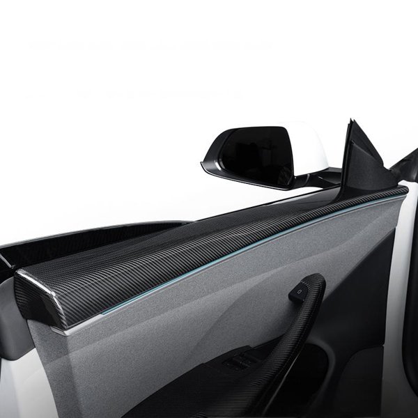 Dry Carbon Fiber Upper Door Trim Overlays with 3 Finish Options for Tesla Model 3 Highland / Model Y Juniper