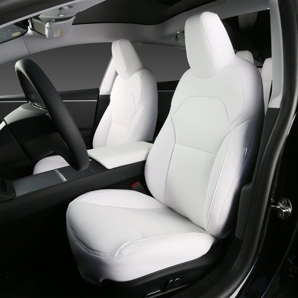 Front or Rear Seat Covers with Ventilated Design in Black or White for Tesla Model 3 Highland / Model Y Juniper