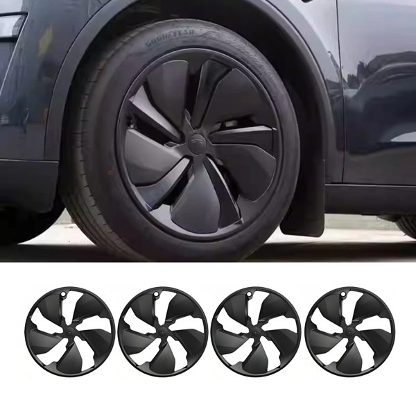 4-Piece 19-Inch Full Wheel Covers with Air Valve Opening & Snap-On Fit for Tesla Model Y Juniper