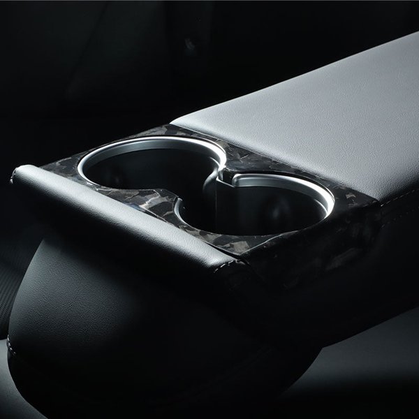 Dry Carbon Fiber Cup Holder Cover with Front & Rear Options for Tesla Model 3 Highland / Model Y Juniper