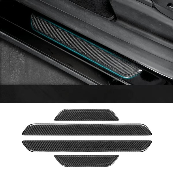 Dry Carbon Fiber Door Sill Strip Covers with 2-Piece & 4-Piece Options for Tesla Model 3 / Model Y