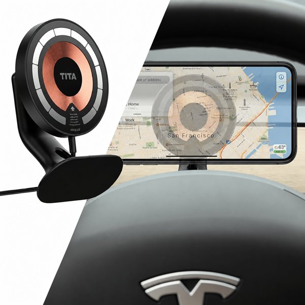 Flexural MagSafe Wireless Charging Phone Holder with 360-Degree Ball Head for Tesla Model 3 / Model Y / YL