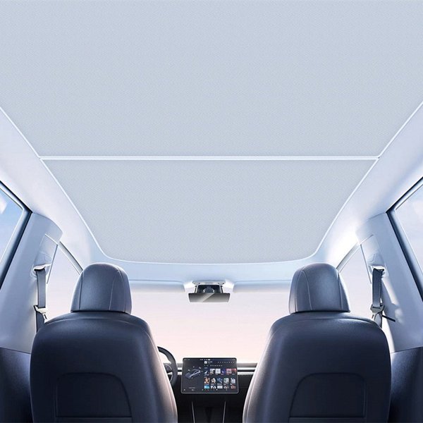 2-Piece Nano-Crystal Mesh Glass Roof Sunshade with Two-Section Frame for Tesla Model YL 6-Seater
