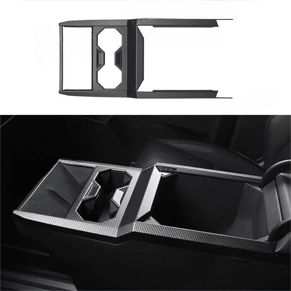 Carbon Fiber Style ABS Center Console Cup Holder Overlay for Tesla Cybertruck