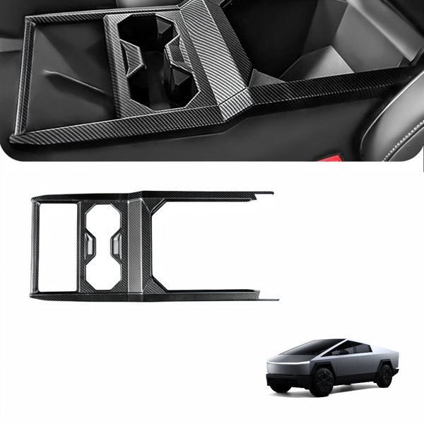 3K Dry Carbon Fiber Center Console Cup Holder Trim with Glossy & Matte Finishes for Tesla Cybertruck