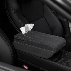 Suede Raised Armrest Cover with Tissue Box & Foam Cushion for Tesla Model Y Juniper / Model 3 Highland