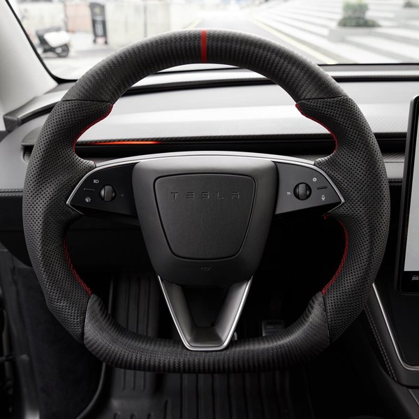 Sport Dry Carbon Fiber Flat-Bottom Heated Steering Wheel for Tesla Model 3 Highland / Model Y Juniper