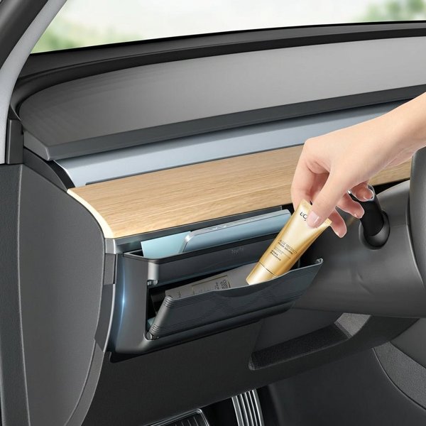 ABS Dashboard Side Organizer with Removable Silicone Mat & Card Slot for Tesla Model Y Juniper (LHD)