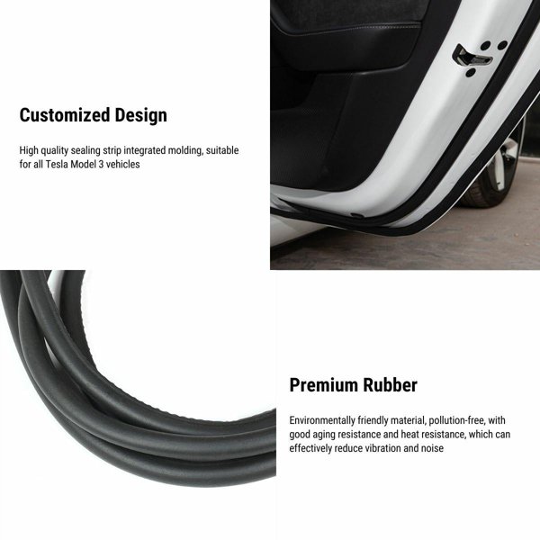 Rubber Door Seal Noise Reduction Kit with Adhesive Backing for Tesla Model 3