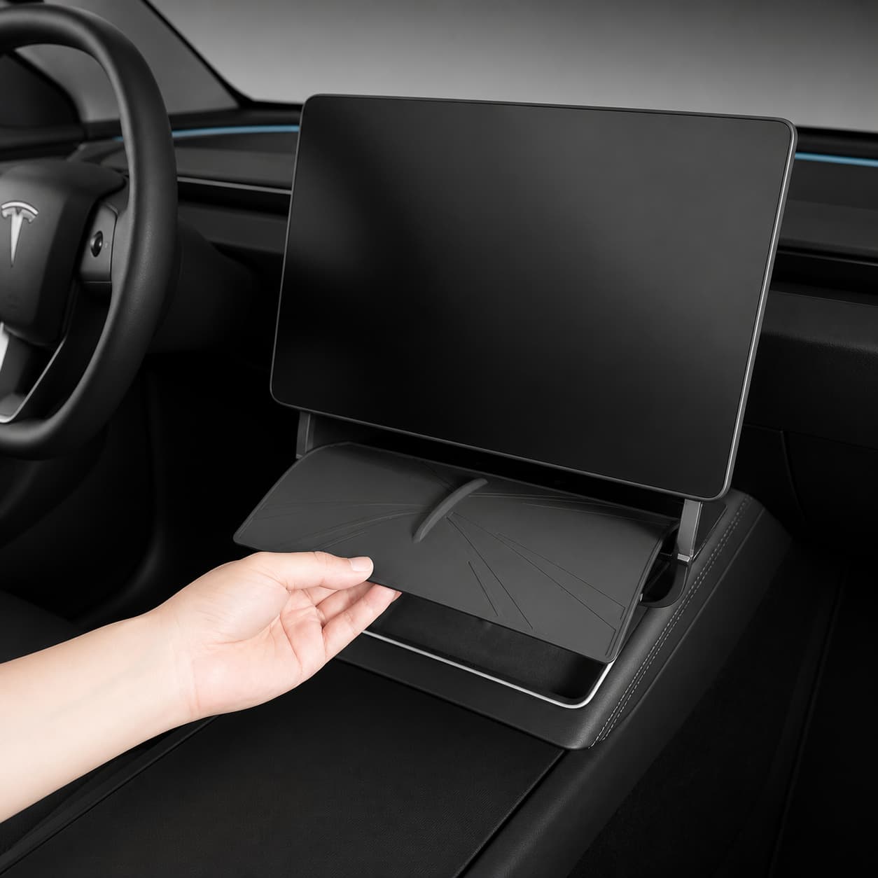 Fold the Lower Tray - TESVX Under-Screen Storage Tray