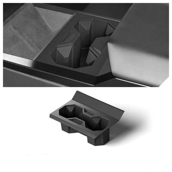 Silicone Center Console Cup Holder Insert in Black & Grey for Tesla Cybertruck