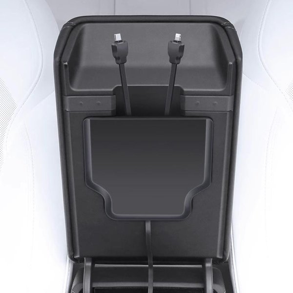 Hidden Armrest USB Charging Dock with 65W USB-C & Retractable Cables for Tesla Model 3 Highland / Model Y Juniper