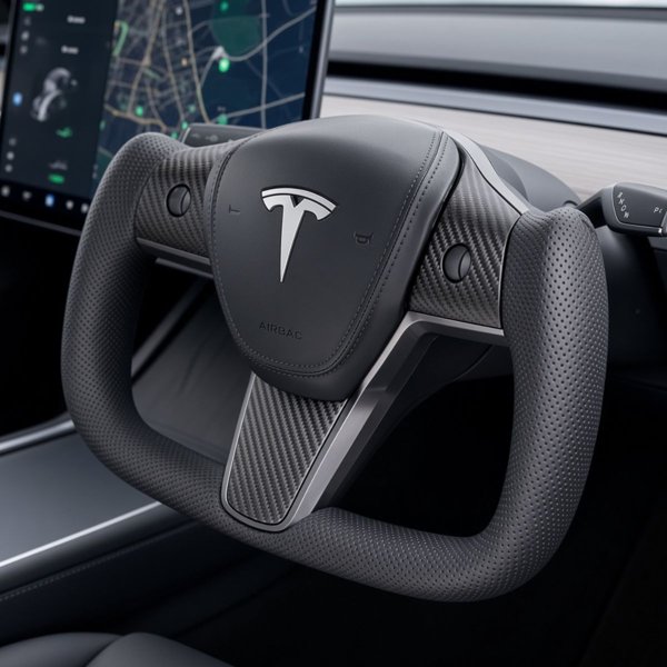 Style 35 Perforated Leather Yoke Steering Wheel with Carbon Fiber Trim Options for Tesla Model 3 / Model Y