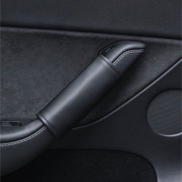 4-Piece Leather Inner Door Handle Covers with Black & White Options for Tesla Model 3 / Model Y