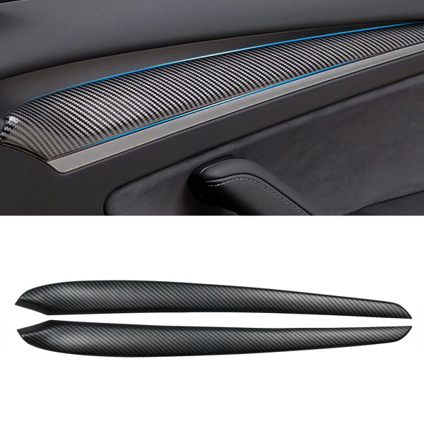2-Piece Front Door Panel Trim with Carbon-Look, Matte Black & Fabric Options for Tesla Model 3 / Model Y