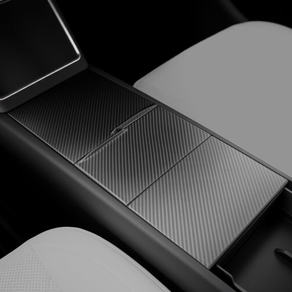 3-Piece Dry Carbon Fiber Center Console Cover with Twill & Plain Weave for Tesla Model 3 Highland / Model Y Juniper