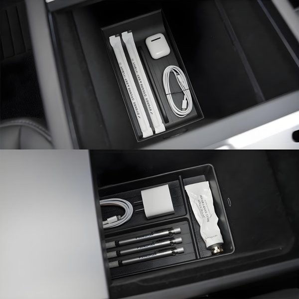 Lower Center Console & Armrest Box Organizer with Drop-In Fit for Tesla Model Y Juniper / Model YL