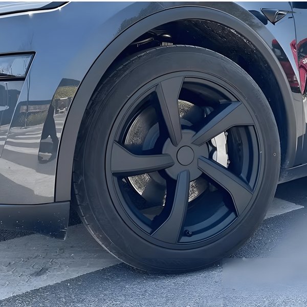 4-Piece 19-Inch Crossflow ABS Wheel Covers with Matte & Glossy Black Finishes for Tesla Model Y Juniper