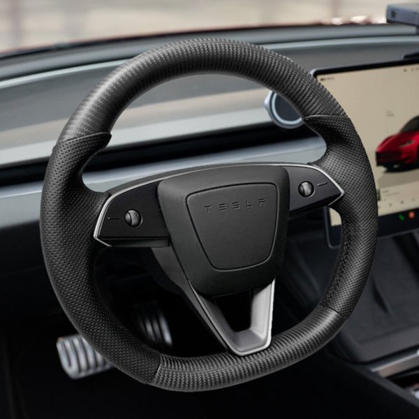 Sport Carbon Fiber Steering Wheel with Flat Bottom & Sculpted Grips for Tesla Model 3 Highland / Model Y Juniper