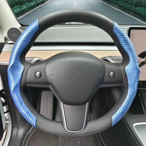Ultra-Thin Carbon-Pattern Steering Wheel Cover with 3D Molded Design for Tesla Model 3 / Model Y