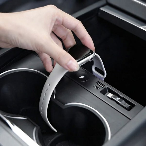 Hidden USB-C Hub with Apple Watch-Compatible Charger for Tesla Model 3 Highland / Model Y Juniper / YL