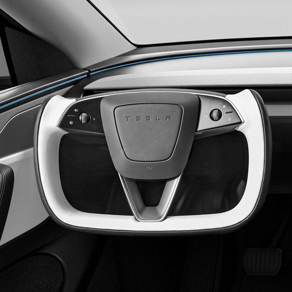 Two-Tone Black & White Yoke Steering Wheel with Heated Function for Tesla Model 3 Highland / Model Y Juniper