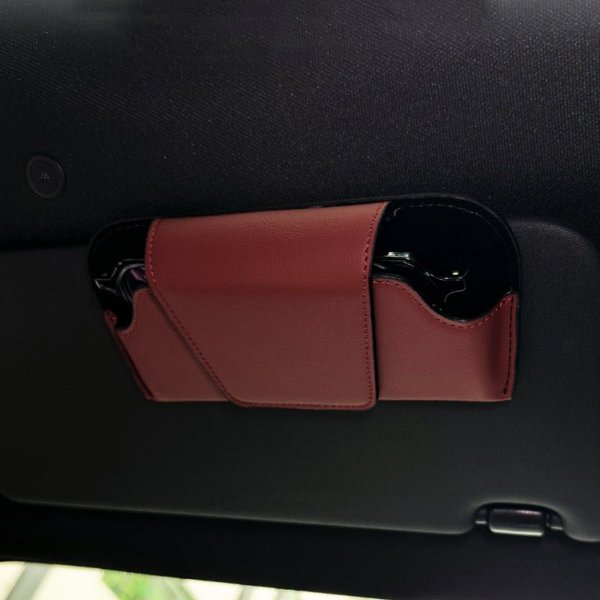 Tumbled Leather or PU Sun Visor Glasses Case with Magnetic Closure for Tesla