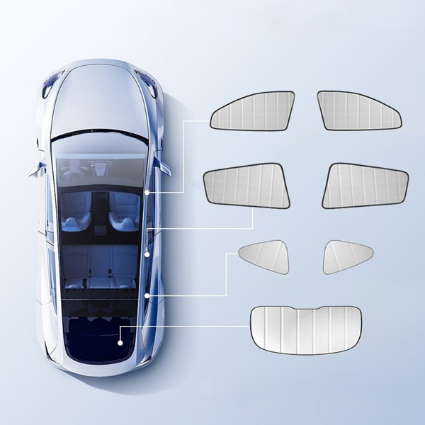 Foldable Window Shades in 4-, 6- or 7-Piece Sets for Tesla Model 3 / Model Y